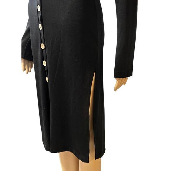 Chic Black Button-Up Midi Dress/cardigan - Picture 3 of 5